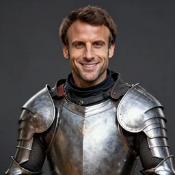 emmanuel macron smiling while wearing armour, highly detailed, digital art, sharp focus, trending on art station