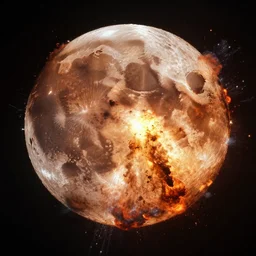 the moon! splitting from an explosion!!, apocalyse, moon explodes!!!!, photo, exploding moon