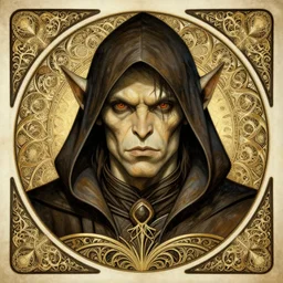 head-on symmetrical centered painted portrait, male orc goblin rogue, art nouveau, fractal tarot card style, masterpiece, fantasy, intricate, elegant, highly detailed, smooth, sharp focus, illustration, artstation, in the style of Artgerm and Anna Podedworna and Alex Ross and Mucha