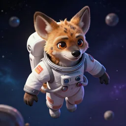 digital artwork of furry female hyena, in style of zootopia, fursona, furry, furaffinity, deviantart, wearing astronaut outfit, floating in space, space background, cyberpunk, detailed face, style of artgerm,