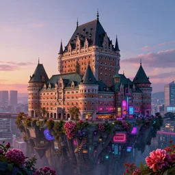 a beautiful hyperdetailed illustration of city chateau by ron walotsky, tokyo at dawn bioshock architecture island postcyberpunk flowers at dusk biopunk bladerunner 2 0 4 9 synthwave scumm bar, archdaily, wallpaper, highly detailed, trending on artstation.