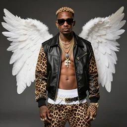 cult worship of a angel pimp. the pimp is swagged out to the max. the pimp is wearing a cheetah