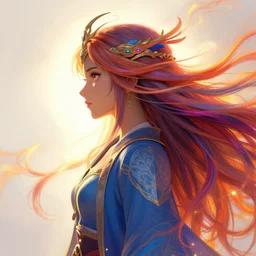 side - profile painted portrait, maya ali as a wind mage, bright backlit, key lighting, smooth, gaudy colors, unreal engine render, art nouveau, maya render, octane render aesthetic, overlord, matte painting concept art, official fanart behance hd artstation by james gilleard, jesper ejsing, lois van baarle, ilya kuvshinov