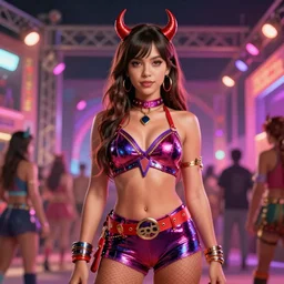young woman jessica alba as an edc rave devil girl, octane render, anime, trending on artstation, unreal engine, volumetric lighting, concept art, pixar