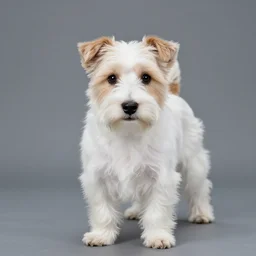 portrait of a terrier, cute, short white tricolor coat, terrier ( ( ( cavapoo ) ) ), surrounded by sunflowers, art by artgerm
