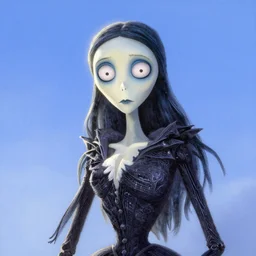 elegant mysterious solemn victoria everglot from the corpse bride, portrait, illustration, rim light, top light, summer clear blue sky, perfectly shaded, soft painting, art by krenz cushart and wenjun lin