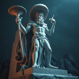magnificent shrigma the mushroom deity as depicted in a colossal marble statue ( with godlike bodybuilder physique ) left by ancient greeks, eldritch statue of a lovecraftian god, hdr, 8 k, dslr, surreal photo, artstation