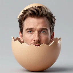 the head of chris evans peeks out of an egg, very detailed, photo realistic, close up, studio, award winning photo, 8 k