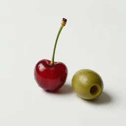 there is one cherry, here is one olive