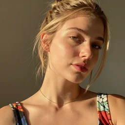 vintage photograph of an olive skinned female model with strawberryblonde hair in her twenties, her hair pinned up, wearing a designer top and one thin gold necklace, looking content, focused on her neck, photo realistic, extreme detail skin, natural beauty, no filter, slr, golden hour, 4 k, high definition, selfie