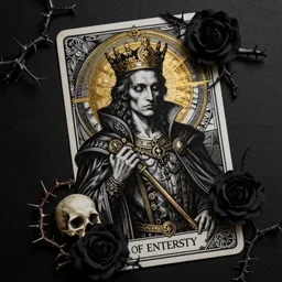 Portrait of the Prince of Entropy, gothic, high fantasy, black paper, dark atmosphere, skulls, thorns, black roses, detailed, cinematic, ornate, tarot card, highly detailed, ink illustration, golden ratio, 8k,