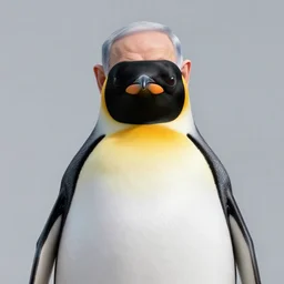 photo of benjamin netanyahu if he was a penguin, a penguin with the face of benjamin