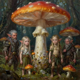 Close up hyper detailed fantasy mushroom elf elves in the forest digital art, 4k, artstation deviantart concept art studio lighting by jacek yerka, alex gray, zdzisław beksiński, dariusz zawadzki, jeffrey smith and h.r. giger, oil on canvas, 8k highly professionally detailed, trending on artstation