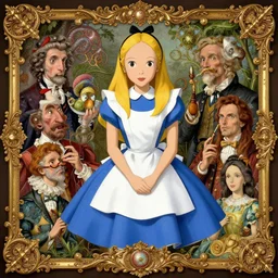 highly detailed character portrait, illustration of alice in wonderland, rococo and baroque style deco, 8 k, hd, trending on artstation, by moebius and artgrem, ross tran, by wally wood and studio ghibli, by ernst haeckel,