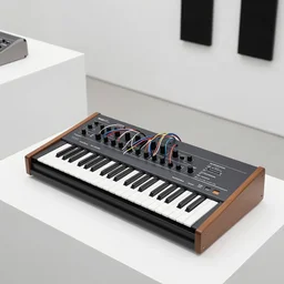 dezeen showroom , minimalissimo, archdaily, actual source, teenage engineering moad, mother of all decks, product design concept, top down view of wires moog melotron synthesizer 3d model made by jony ives, issey miyake, dieter rams, 8k, high detailed photo
