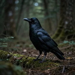 crowman, mixture of a crow and human, werecrow, photograph captured in a dark forest