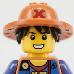 photograph of a lego luffy face, depth of field, focus,