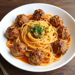 food photography of nuclear spaghetti and meatballs