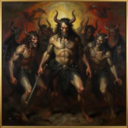 oil painting of hell With Millionär of demons