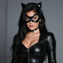 kylie jenner as catwoman, sexy look, realistic digital art, hyper-detailed