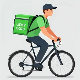 a uber eats delivery guy with a green bag on his back, peddling his bicycle, 30mm, by Noah Bradley trending on ArtStation, deviantart, high detail, stylized portrait