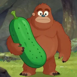 bigfoot holding a large pickle. in the animation style of loony too s