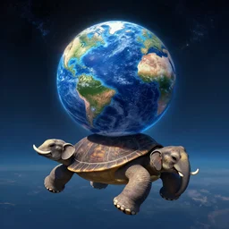 discworld, flat earth on top of 4 elephants on top of a giant cosmic turtle flying through space, digital art, artstation, detailed
