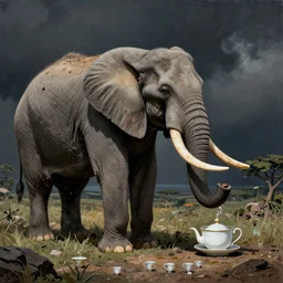 an elephant drinking tea in romero britto stlye
