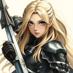 renaissance oil sketch full body portrait character action shot, anime key visual of young female black military crusader armour, long flowing blonde hair blue eyes directed gaze, soft lighting finely detailed perfect face delicate features, gapmoe kuudere grimdark dictator, trending on pixiv fanbox, painted by greg rutkowski makoto shinkai takashi takeuchi studio ghibli