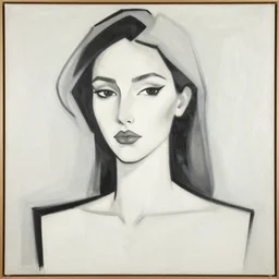 A abstract painting in the style of HILDEGARDE HANDSAEME and Gary Hume, portrait of beautiful woman, clean black outlines, modern chic colours