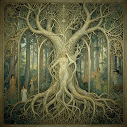 forest, intricate, elegant, magical, powerful, art nouveau, baroque style, roots, branches, environment art, film still, enchanted, art by art by artgerm and greg rutkowski and ruan jia and peter polach