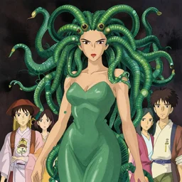 maximalist intimidating medusa, trending on pixiv fanbox, painted by makoto shinkai takashi takeuchi studio ghibli, akihiko yoshida, yoshitaka amano, wangechi mutu, clean cel shaded vector art. shutterstock. behance hd by lois van baarle, artgerm, helen huang, rossdraws, illustration