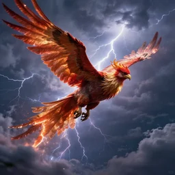 fantasy art 4 k ultra hyper realistic photo ai created phoenix flying through storm lightning clouds