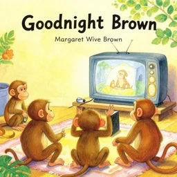an illustration of monkeys watching tv in the style of goodnight moon by margaret wise brown