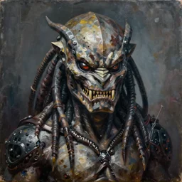 a portrait of the predator by chris warner, oil on canvas, deep depth field, masterpiece, by zdzisław beksinski, trending on artstation, featured on pixiv, cinematic composition, hyper - detailed, hd, hdr, 4 k, 8 k