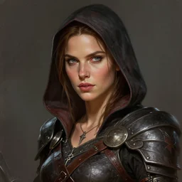 detail portrait kate beckinsale as dnd thief, weared in leather armor, highly detailed, d & d, fantasy, highly detailed, digital painting, trending on artstation, concept art, sharp focus, illustration, art by artgerm and greg rutkowski and magali villeneuve