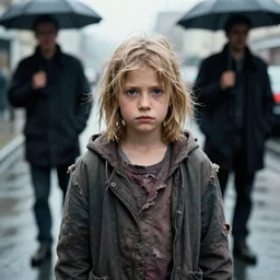 rainy street, homeless girl portrait photo, messy bleached hair, torn clothes, richard avedon, martin schoeller, id magazine, epic scene, david cronenberg, kilian eng vibrant colours, dramatic dynamic lighting, photo real, detailed, beksinski, dan mumford, artstation, greg rutkowski, sharp focus, 8 k
