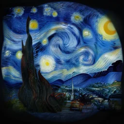 Fallout 4 painting in Starry Night style, ultra wide angle, pincushion lens effect, dramatic, trending on artstation