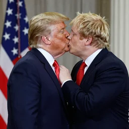 Donald Trump kissing Boris Johnson