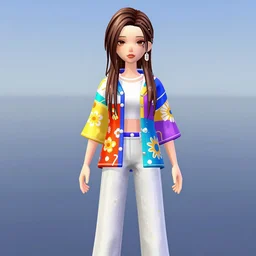 vrchat 3 d model of a person wearing harajuku clothes, colorful, artstation