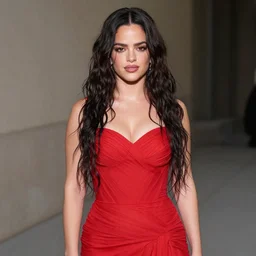 a photo of Rosalía in a red dress