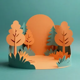 A paper cutout garden, studio lighting, teal orange color palette