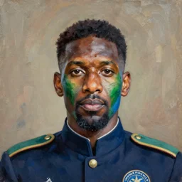 facial portrait of the dictator of the minnesota timberwolves, 1 8 8 9, in full military garb, midnight blue, aurora green, lake blue, moonlight grey, kevin garnett, oil on canvas by william sidney mount, trending on artstation