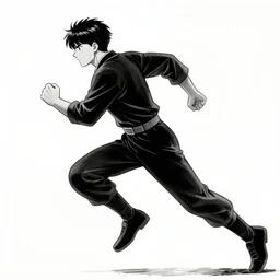 A warrior running, black and white, by Kentaro Miura