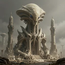 brutalist alien civilization, matte painting by Rui Huang, featured in artstation, octane render, cinematic, elegant, intricate, 8k