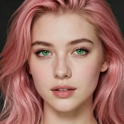 portrait of a beautiful 20-year-old woman with pink hair and green eyes Mario Testino, ca. 1990, close up, detailed, award winning, Sony a7R