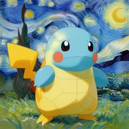 pokemon squirtel, painting by van gogh, trending on artstation, photorealism, detailed painting, behance hd, hyper realism