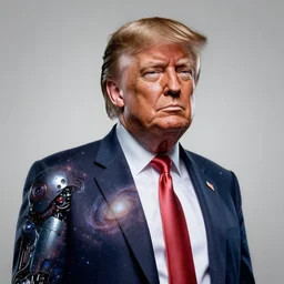 donald trump portrait made out of galaxies, beautiful, cyborg, cinematic comic book art, realistic, highly detailed, octane render