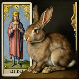 a painting of a rabbit with a toothache, a surrealist painting by Hieronymus Bosch, behance, pop surrealism, grotesque, tarot card, flemish baroque