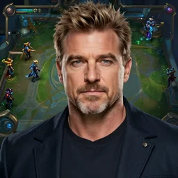 guy fieri as a character in the game league of legends, with a background based on the game league of legends, detailed face